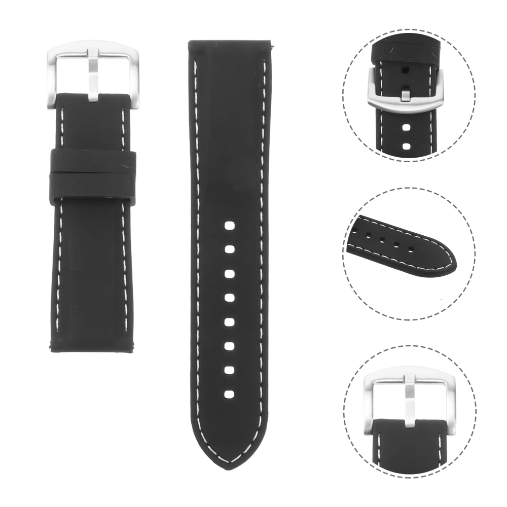 Watch Strap Waterproof Durable Silicone Watch Band Breathable Watch Wristband for Replacement 20mm (Black with White Line)