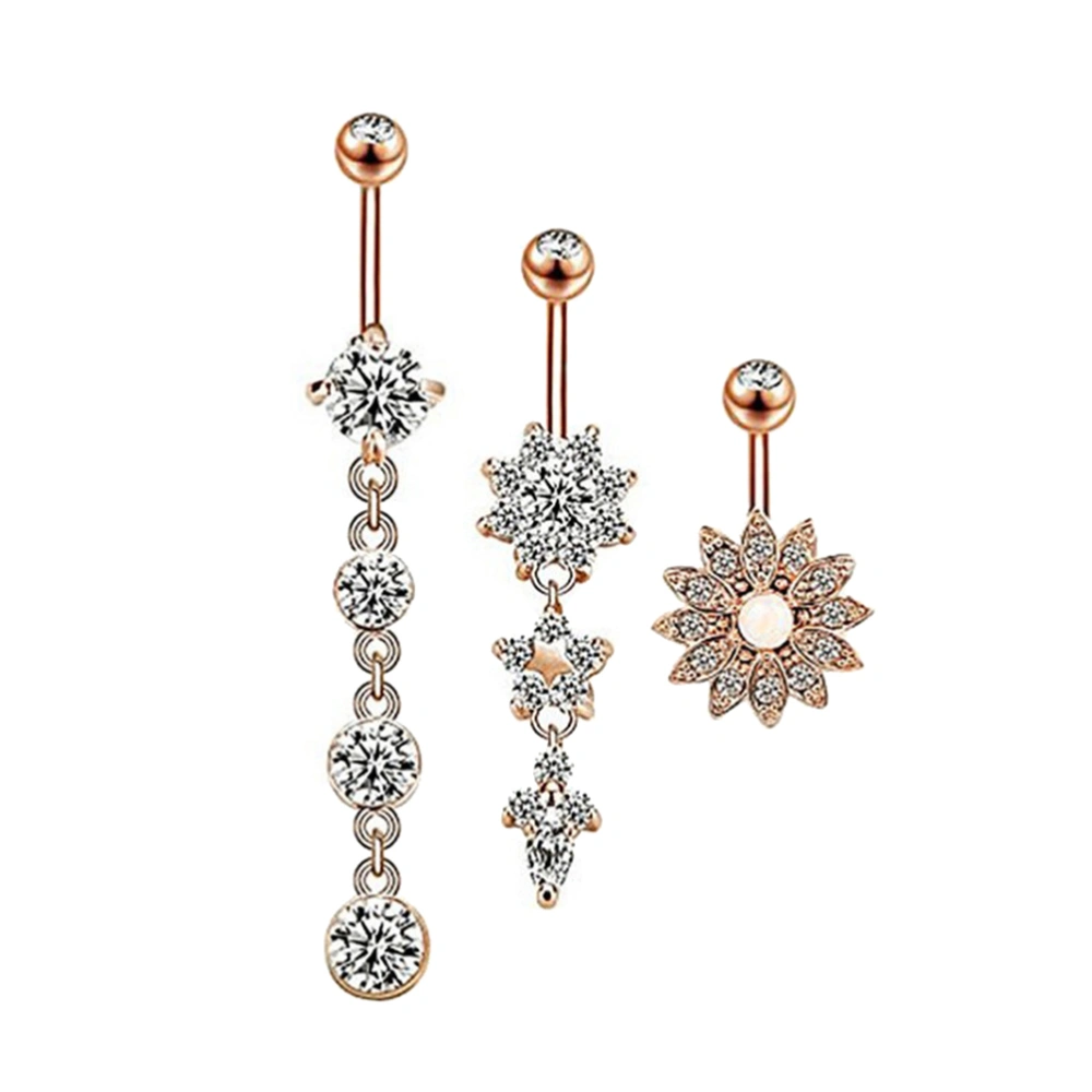 6 Pcs in 1 Set Women Belly Button Rings Medical Stainless Steel Crystal Navel Ring Body Piercing Jewelry (Rose Gold)