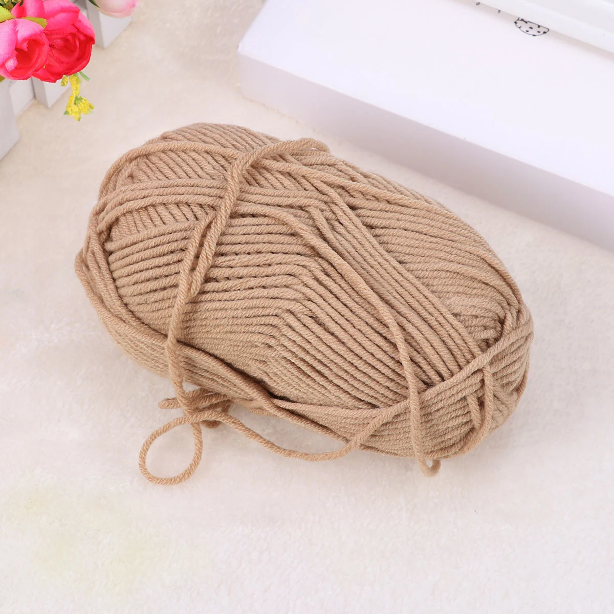 50g Milk Cotton Yarn Cotton Chunky Hand-woven Crochet Knitting Wool Yarn Warm Yarn for Sweaters Hats Scarves DIY (Khaki)