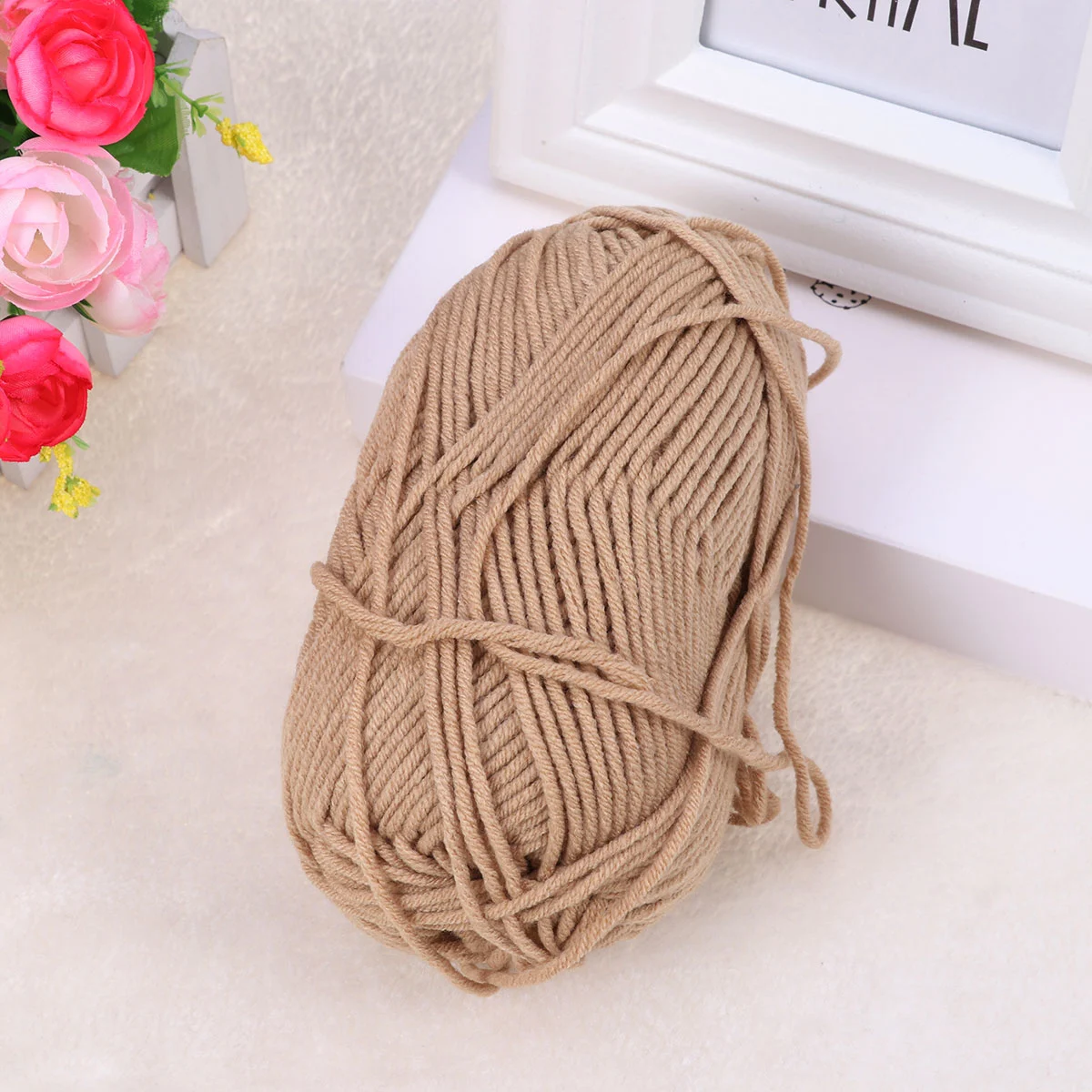 50g Milk Cotton Yarn Cotton Chunky Hand-woven Crochet Knitting Wool Yarn Warm Yarn for Sweaters Hats Scarves DIY (Khaki)