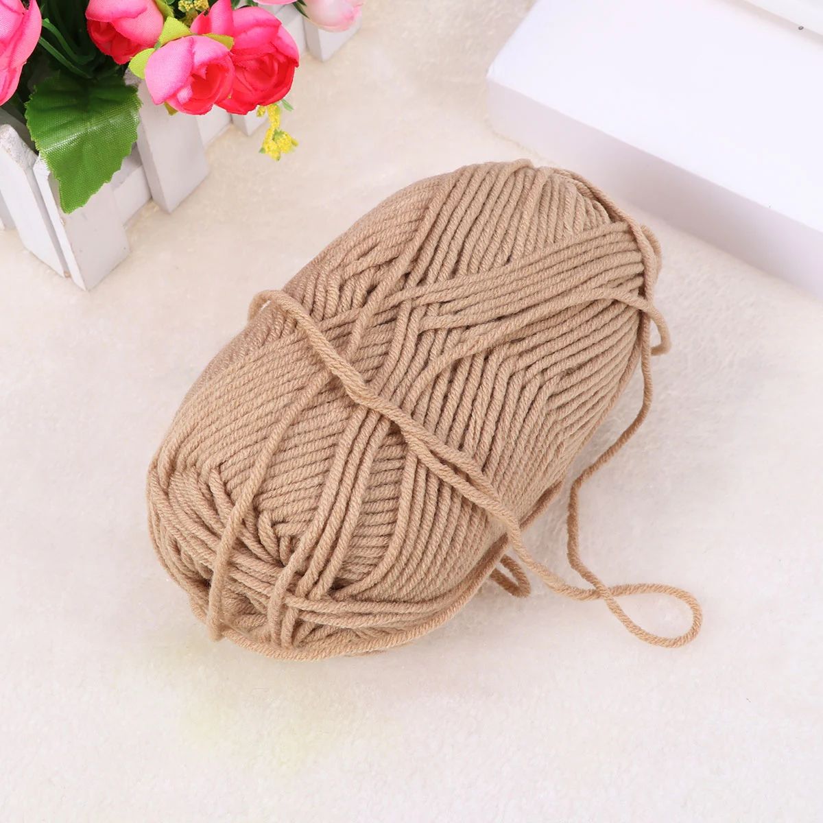 50g Milk Cotton Yarn Cotton Chunky Hand-woven Crochet Knitting Wool Yarn Warm Yarn for Sweaters Hats Scarves DIY (Khaki)