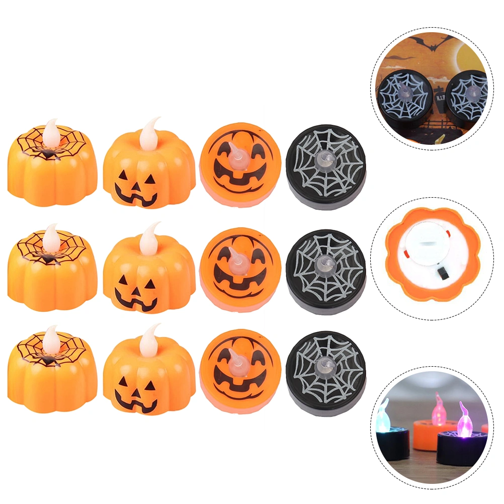 12pcs Halloween LED Pumpkin Lamp Halloween Decorative Candle Lamp Orange Black