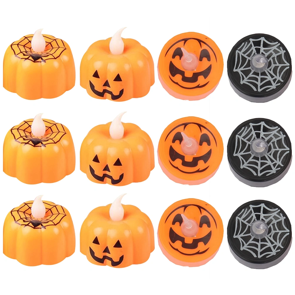 12pcs Halloween LED Pumpkin Lamp Halloween Decorative Candle Lamp Orange Black