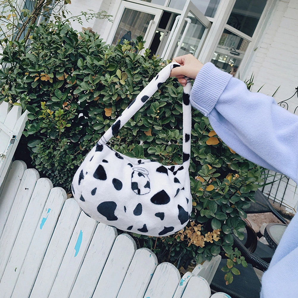 1pc Lovely Cow Pattern Plush Women Shoulder Bag Cross Body Bag (Assorted Color)