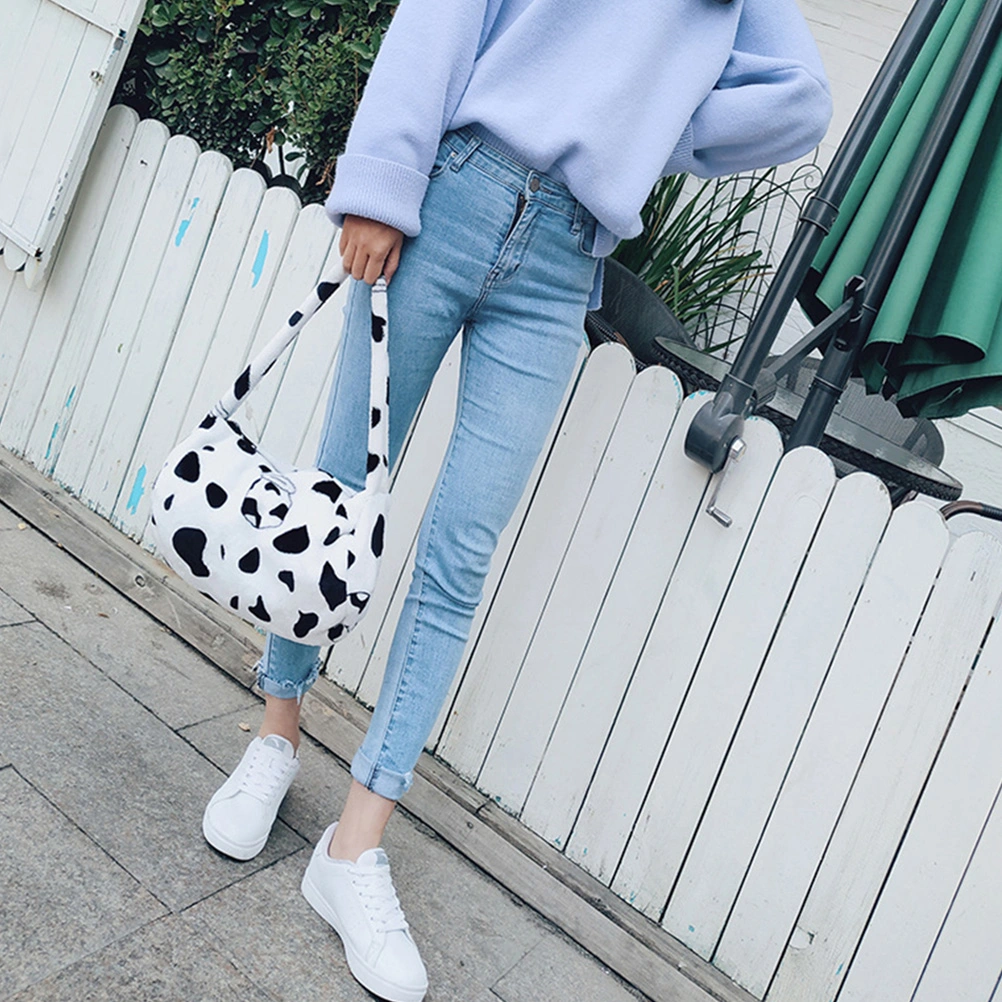 1pc Lovely Cow Pattern Plush Women Shoulder Bag Cross Body Bag (Assorted Color)