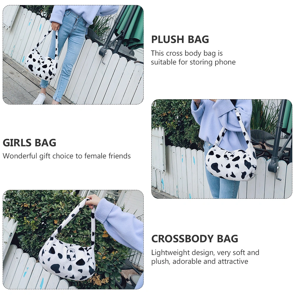 1pc Lovely Cow Pattern Plush Women Shoulder Bag Cross Body Bag (Assorted Color)