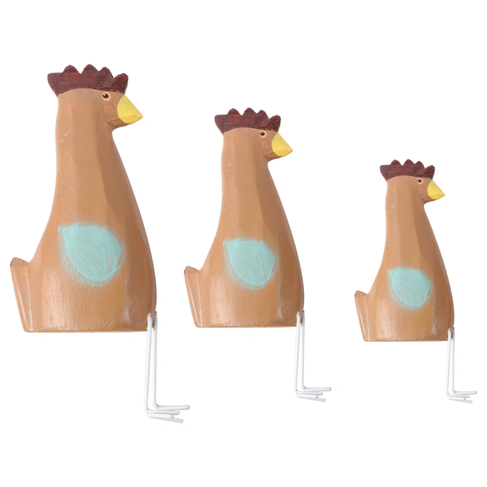 3PCS Wooden Chick Family Crafts Creative Animals Desktop Decor Cartoon Chick Decoration Office Desktop Ornament Funny Household Adornment