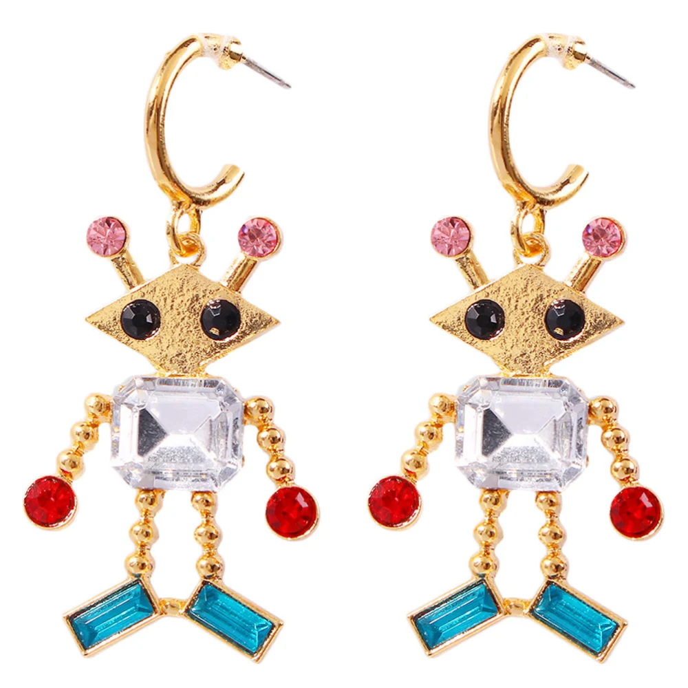 1 Pair of Personalized Creative Robot Earrings Alloy Color Diamond Earrings (Golden)