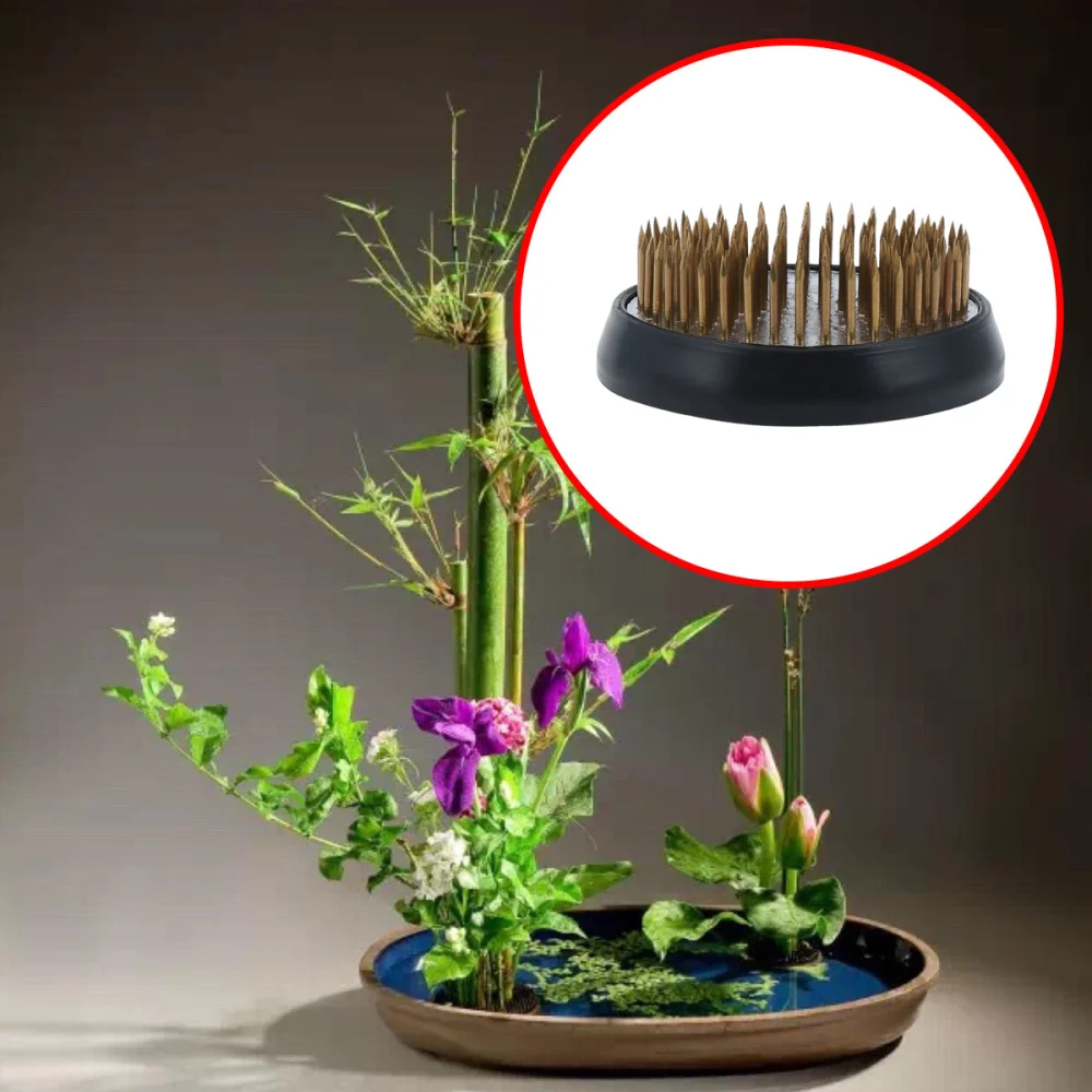 6cm Copper Needle Flower Arrangement Round Flower Arrangement Pin Comes with Rubber Gloves (Golden)