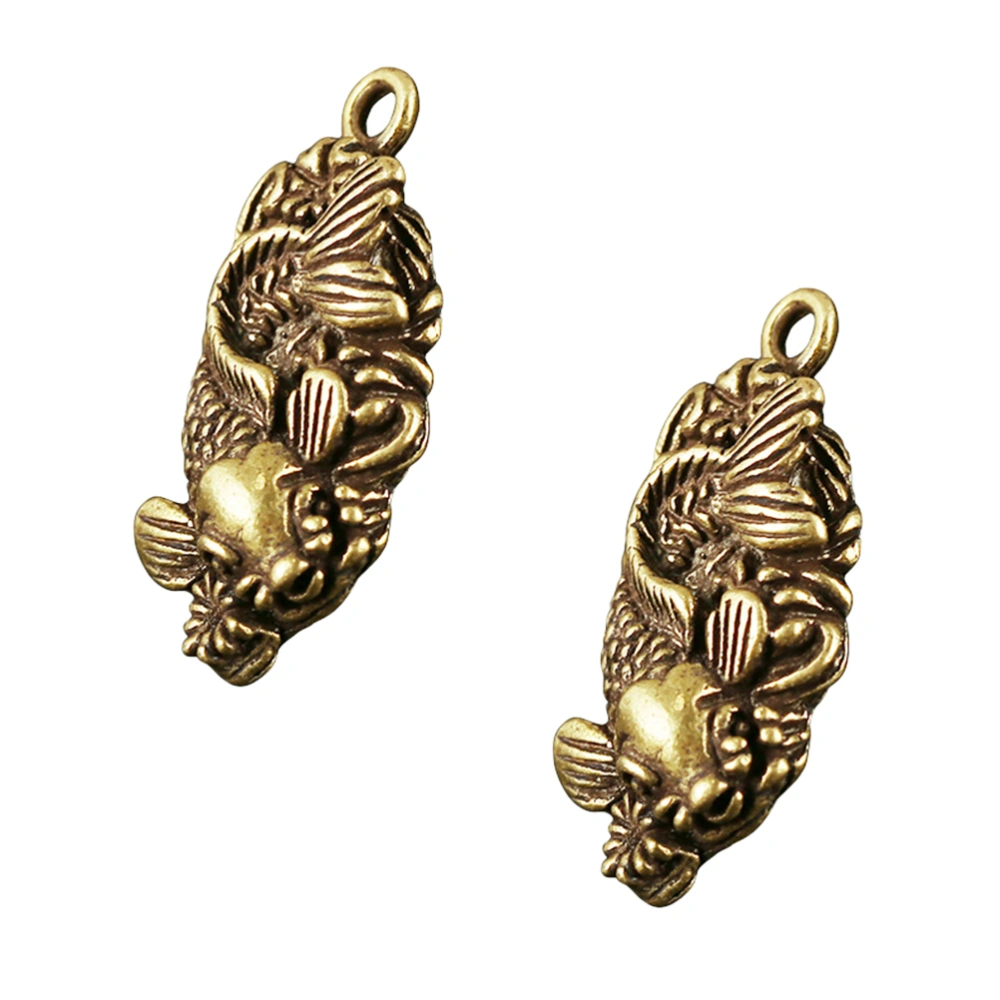 2pcs Brass Fish Pendant Hanging Decorative Carp Pattern Key Ring Ornament