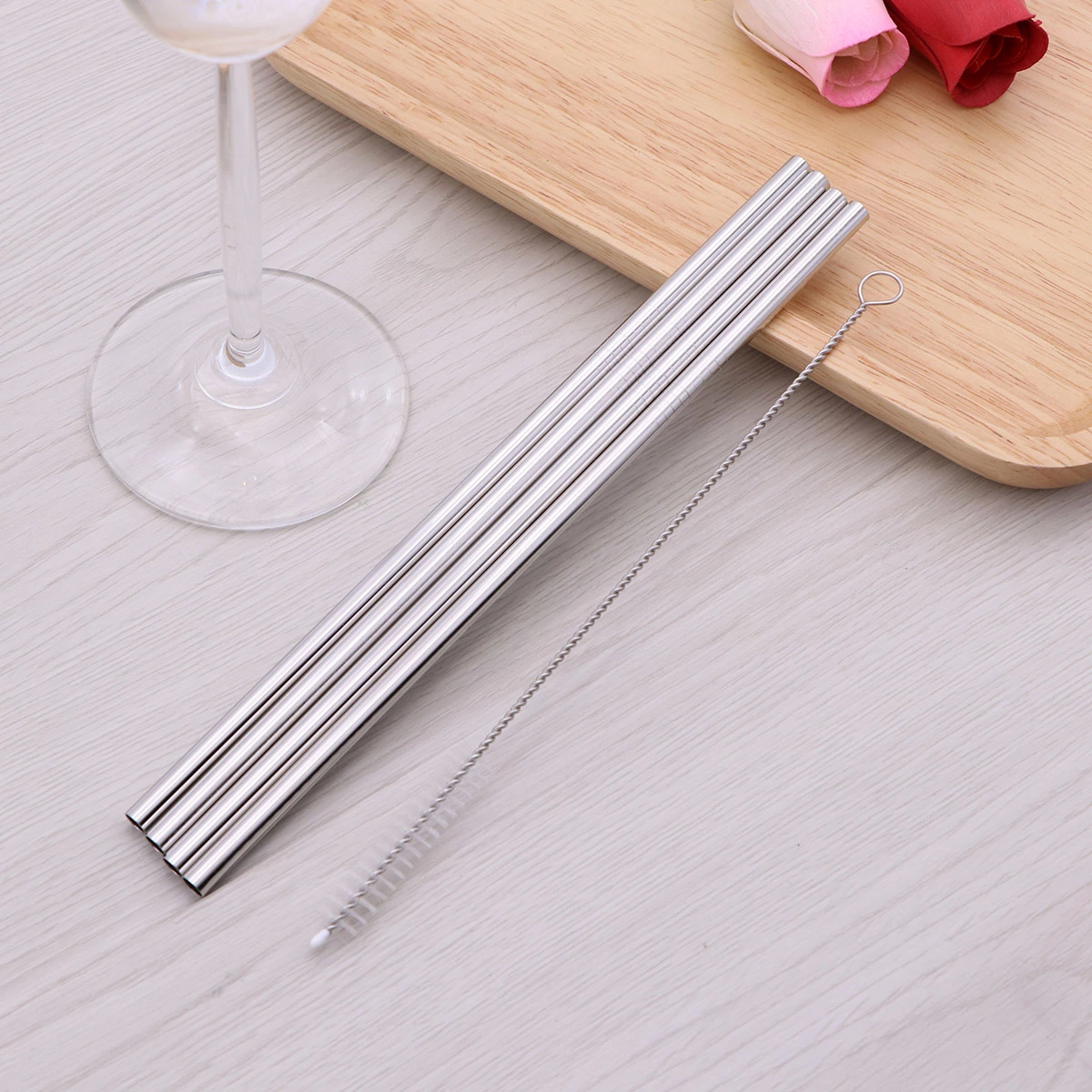 4pcs Stainless Steel Drinking Straws Reusable Straight Straws for 20oz with 1 Cleaners