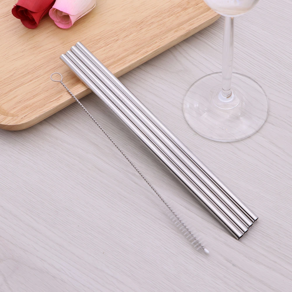 4pcs Stainless Steel Drinking Straws Reusable Straight Straws for 20oz with 1 Cleaners