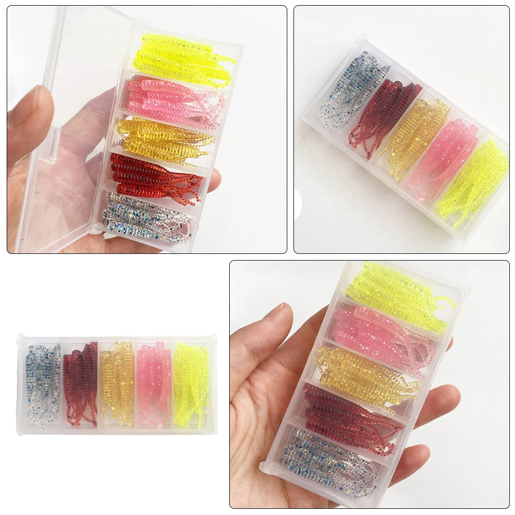 50pcs Plastic Fishing Lures Worms Lures for Pike Perch Trout with Box