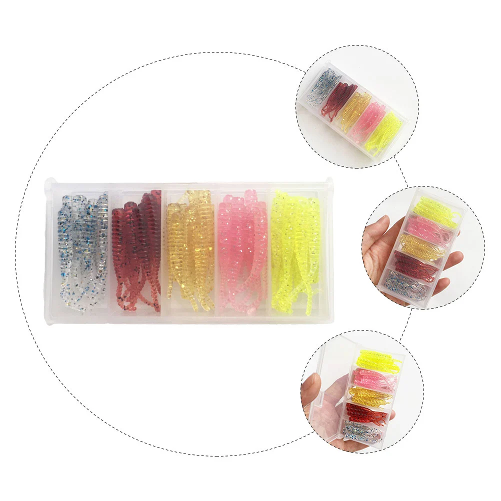 50pcs Plastic Fishing Lures Worms Lures for Pike Perch Trout with Box