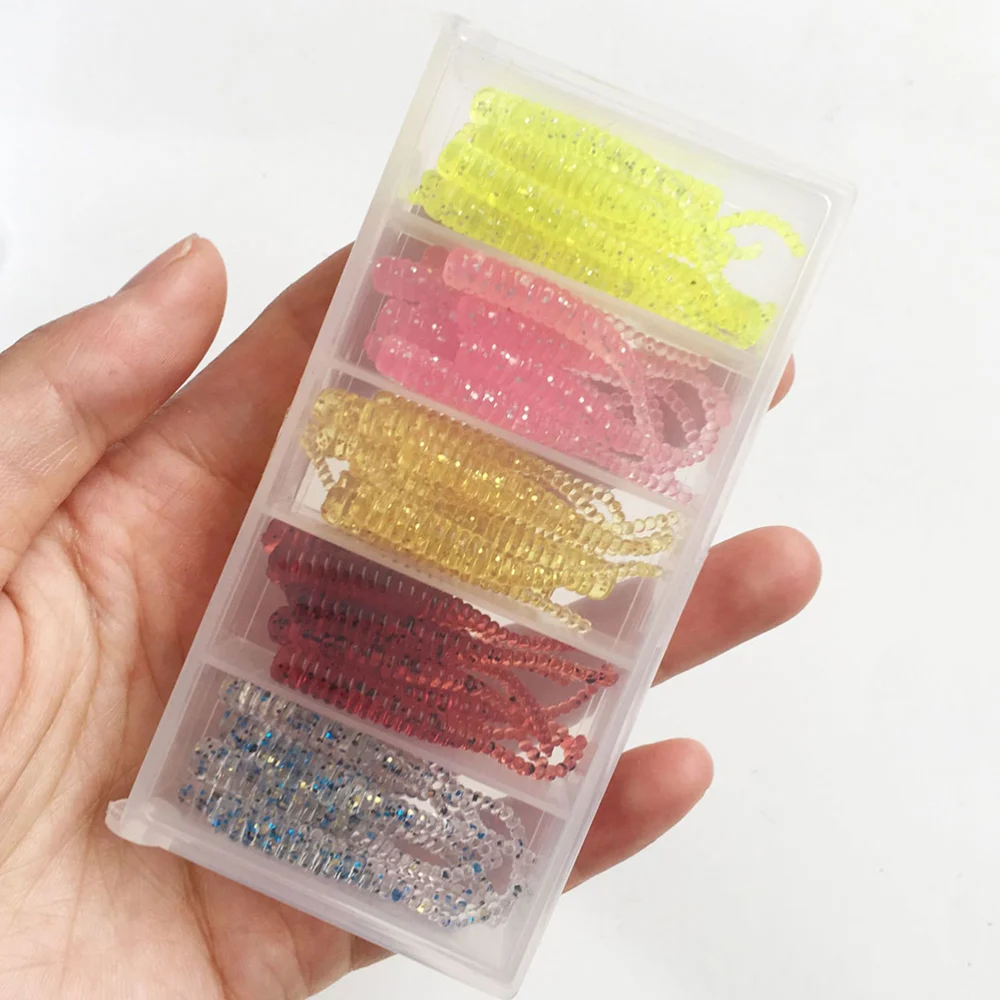 50pcs Plastic Fishing Lures Worms Lures for Pike Perch Trout with Box