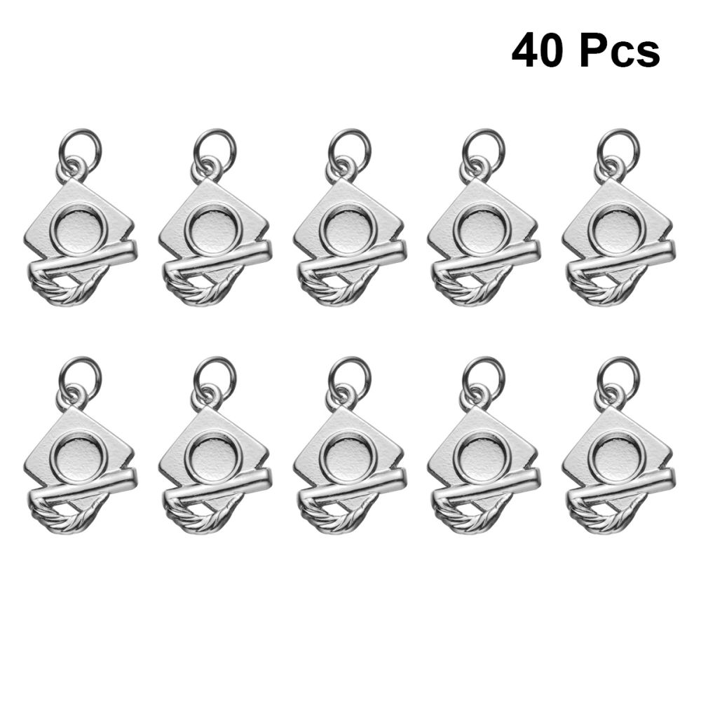 40pcs Chic Graduation Hat Pendants Charms Creative DIY Jewelry Making Accessory for Necklace Bracelet (Silver)