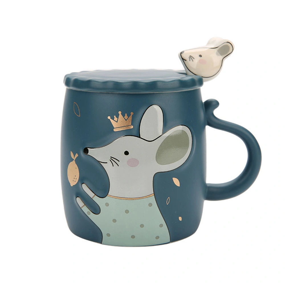 1PC Ceramic Cups with Lid Portable Mug Cartoon Rat Design Drinking Cups Multi-purpose Ceramic Cups Household Water Cups for Home Office Random Color