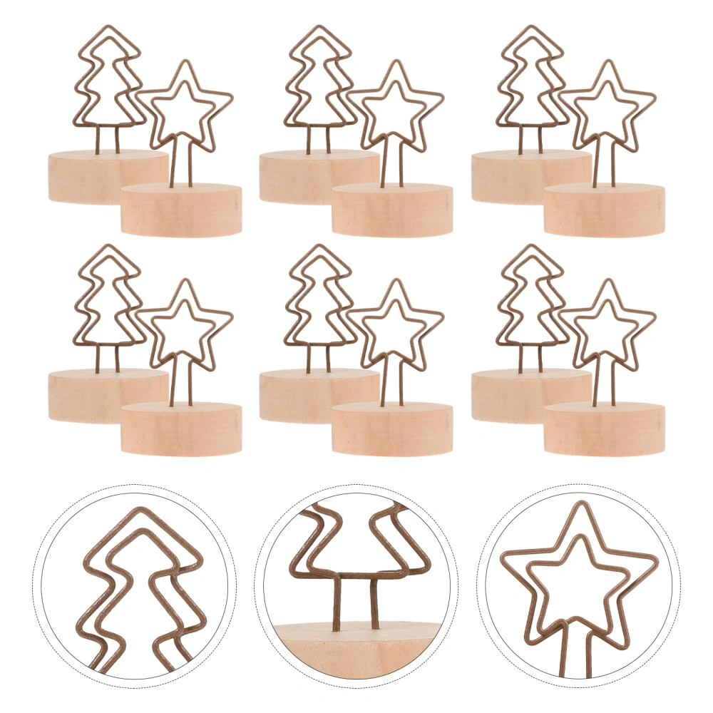 12pcs Christmas Wood Base Iron Work Note Clamp Star-shape Note-holders Coffee