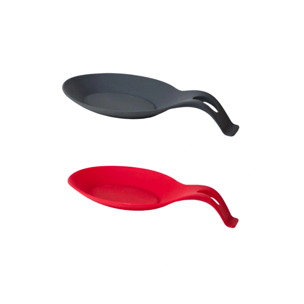 2pcs Silicone Spoon Rests Kitchen Utensil Holder Heat Resistance Spoon Rack Spoon Pad for Home Restaurant (Red and Black)