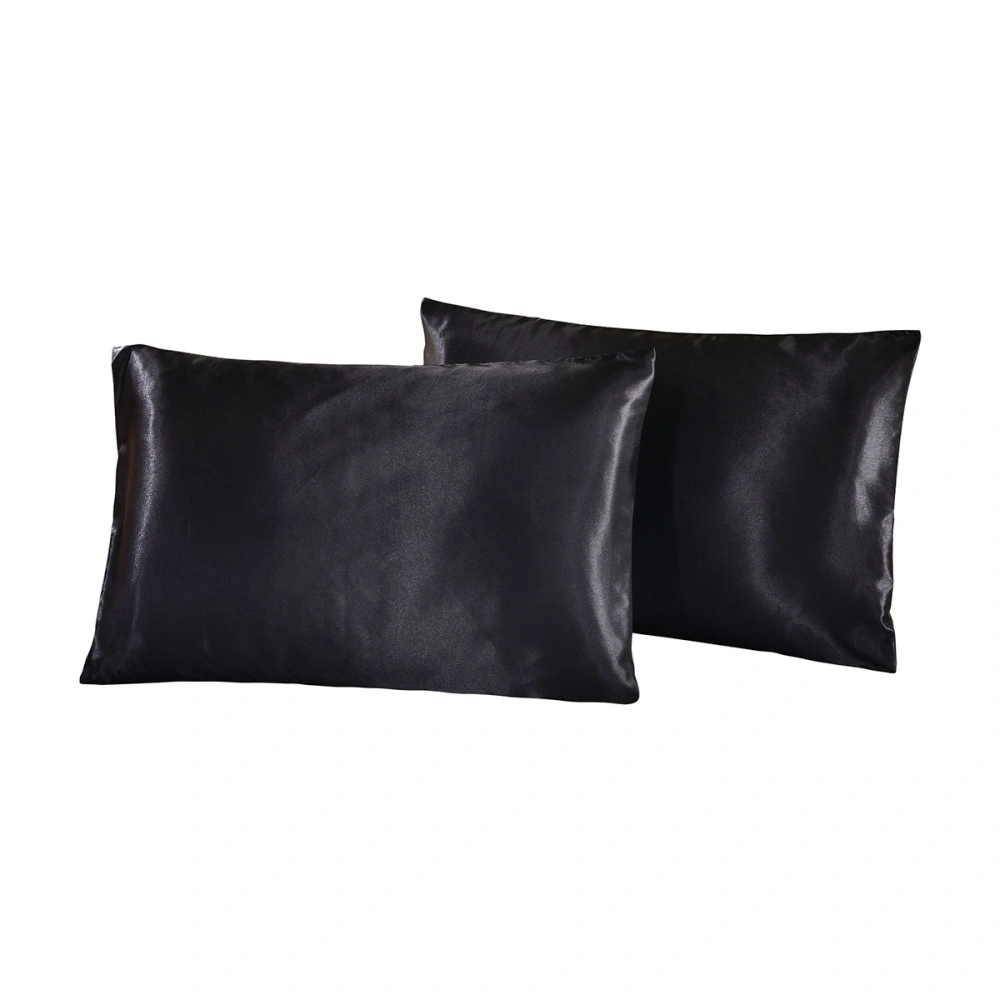 1 Pair of Silky Luxury Shiny Silk Satin Pillowcase Pillow Covers for Hair and Facial Skin 51 x 66cm (Black)