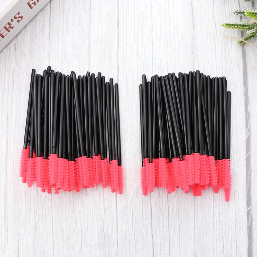 100pcs Silicone Handle Artificial Fiber Bristles Eyelash Brushes Disposable Lash Curler Eyebrow Comb (Rosy)