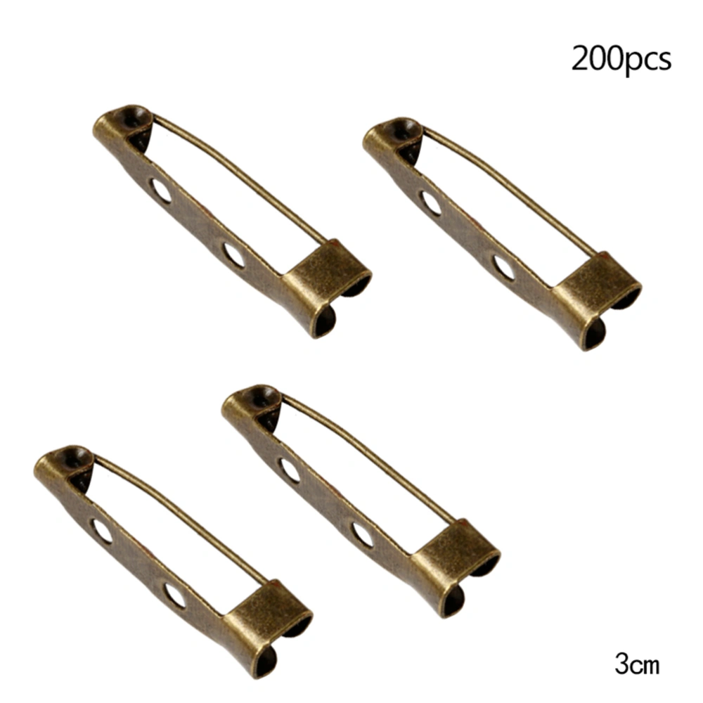 200pcs 3cm Bronze Brooch Pin Backs Bar Three Holes Safety Clasp Brooch for Craft Jewelry DIY Making