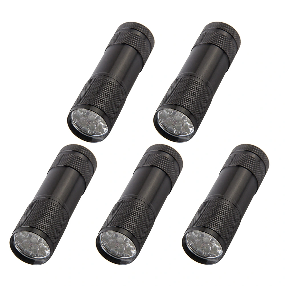 5pcs 9LED UV Torch Light Ultra Violet Flashlight Portable Currency Detector Disinfection Lamp (Black)