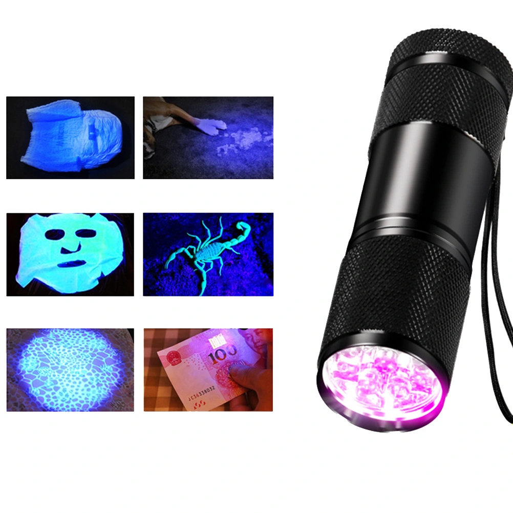 5pcs 9LED UV Torch Light Ultra Violet Flashlight Portable Currency Detector Disinfection Lamp (Black)