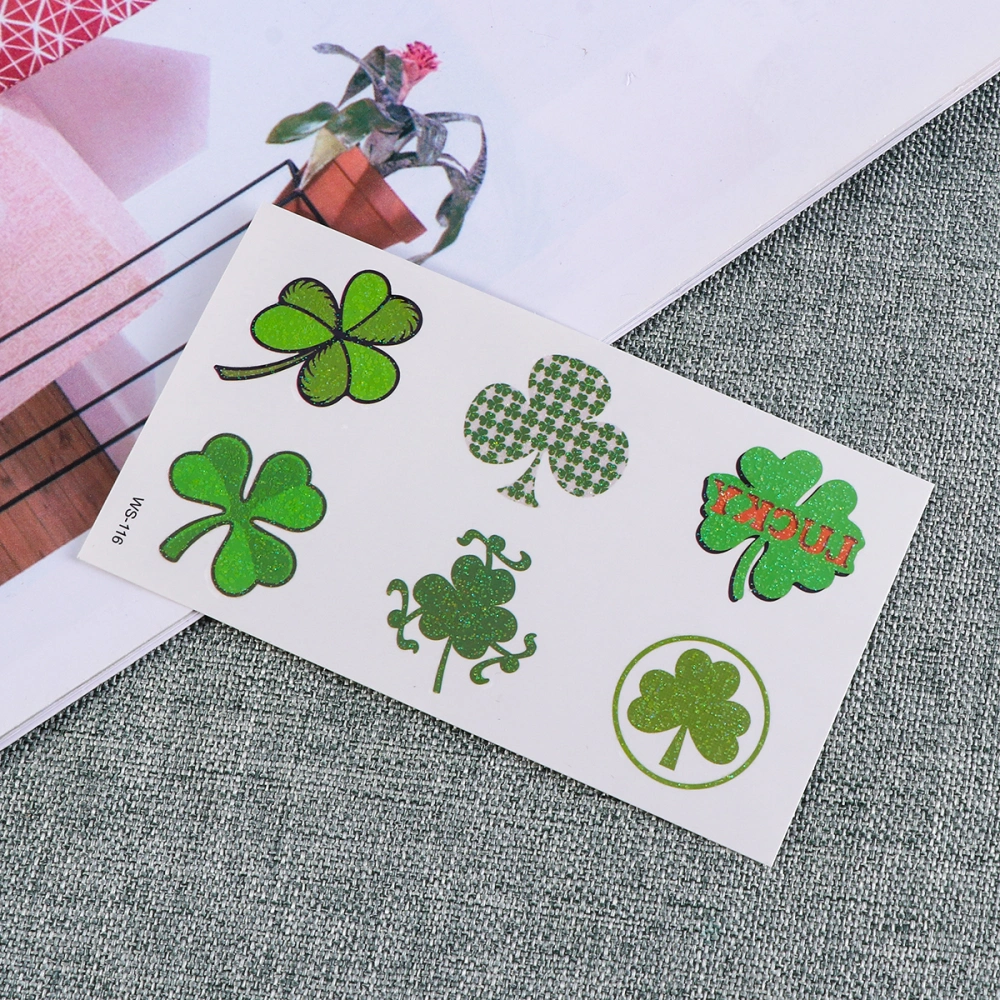 10 Sheets St. Patrick's Day Stickers Glitter Clover Four-leaf Clover Temporary Body Art Environmentally Friendly Stickers (WS-116)