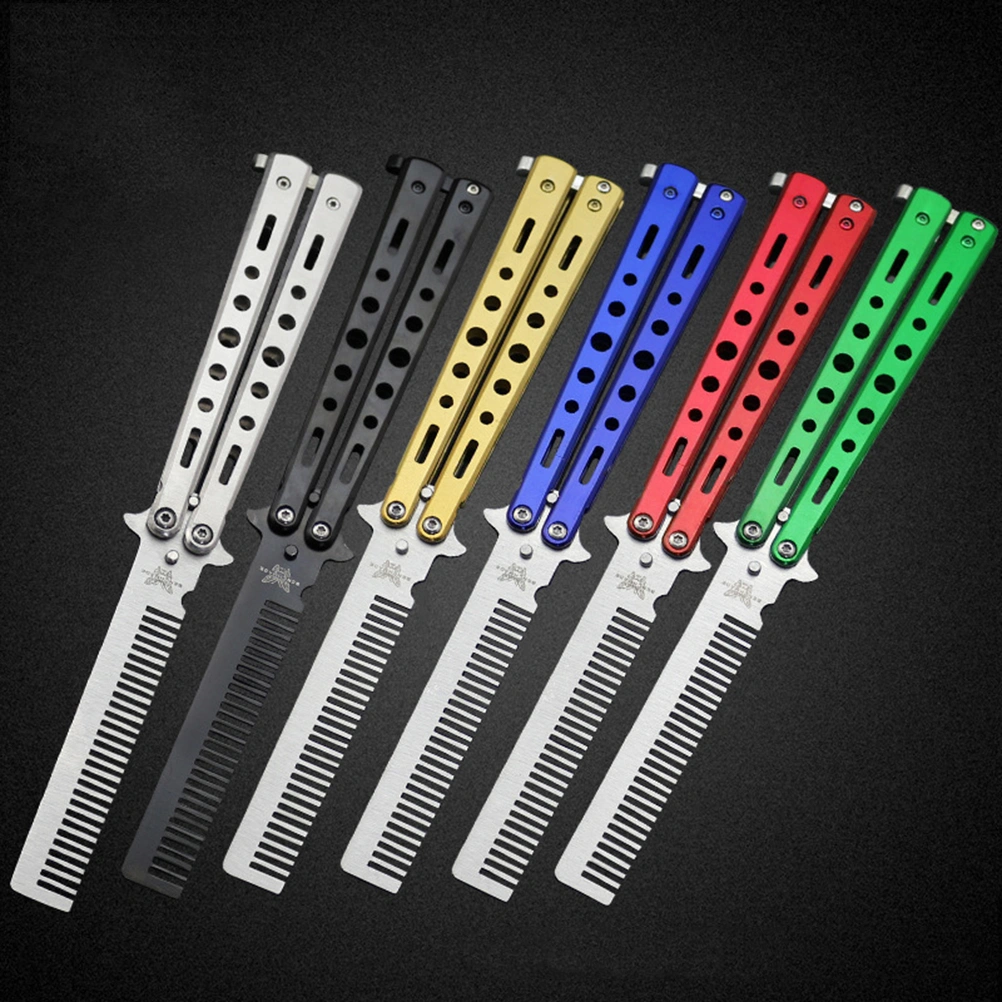 Stainless Steel Folding Comb Cool Practice Trainer Flail Tool for Beginner Training Safe Practice of Personal-defense Skills (Blue)