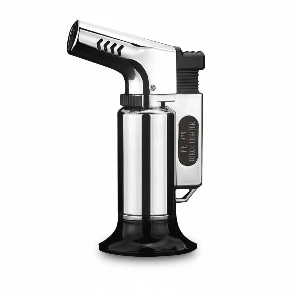 High Pressure Jet Flamethrower Adjustable Igniter Lighters Baking Barbecue Outdoors BBQ Party Welding - Triple Flame without Gas (Silver)