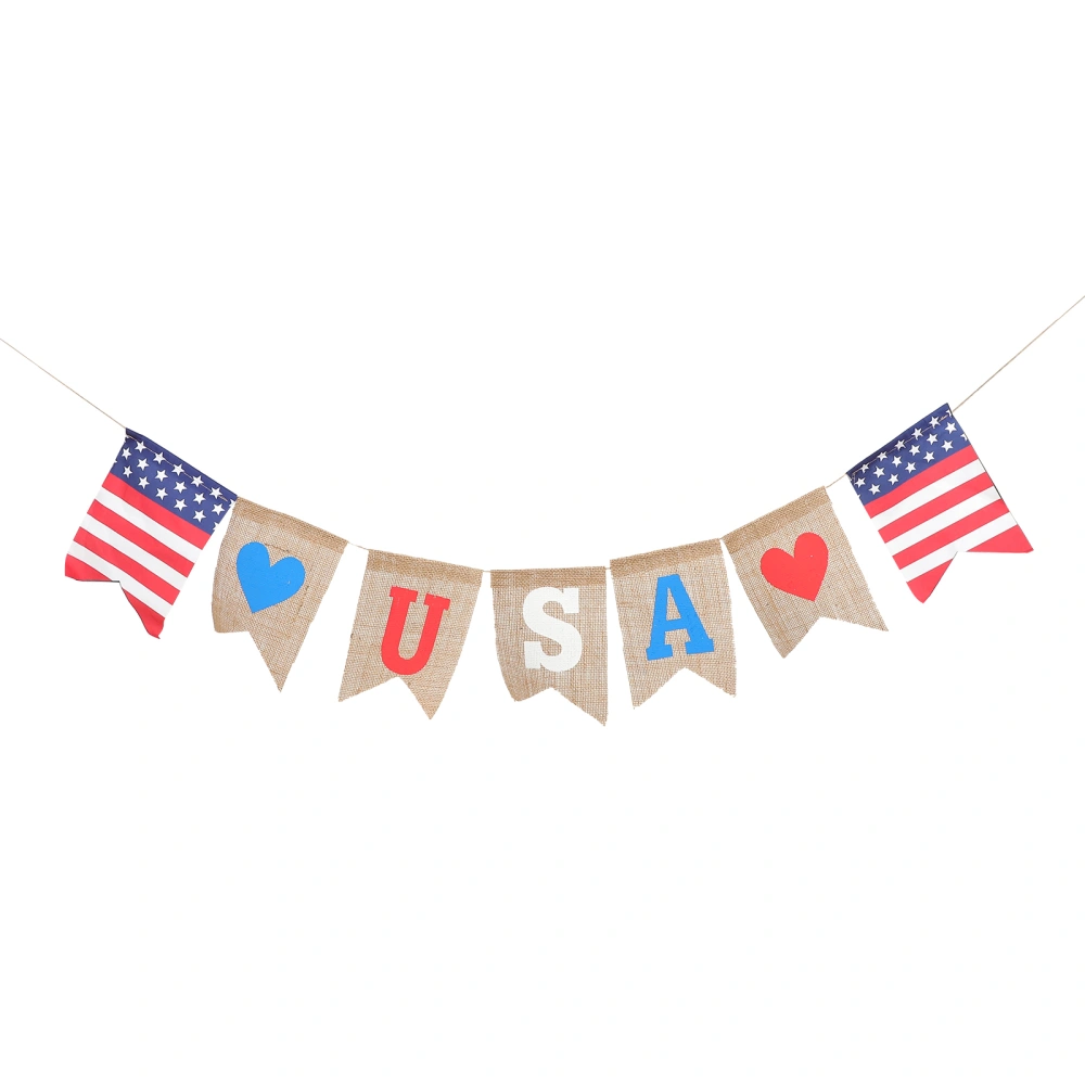 1PC Independence Day Burgee Decor USA Letters Printed Banners Independance Day Themed Party Bunting Festival Independance Day Decorative Pull Flags for Party Decor