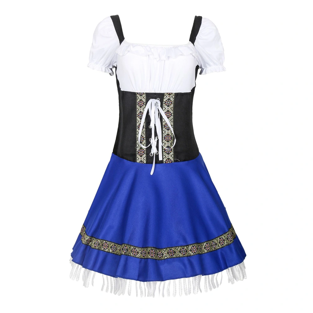 1 Pc Sexy Maid Uniforms Womens Cosplay Dress Oktoberfest Costume German Beer Festival Clothing Black Blue (Size XXL)