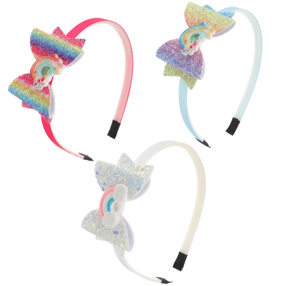 3Pcs Sequin Hair Hoops Bowknot Hair Band Kids Decorative Headband Rainbow Headwrap Gradient Headdress 4 5 6