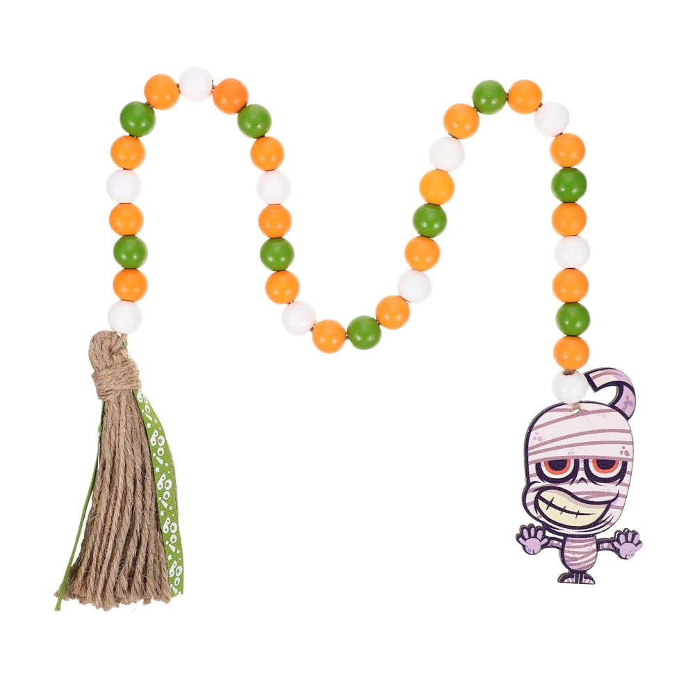 Halloween Wood Beads String Decor Beads String Ornament Beads String with Tassel