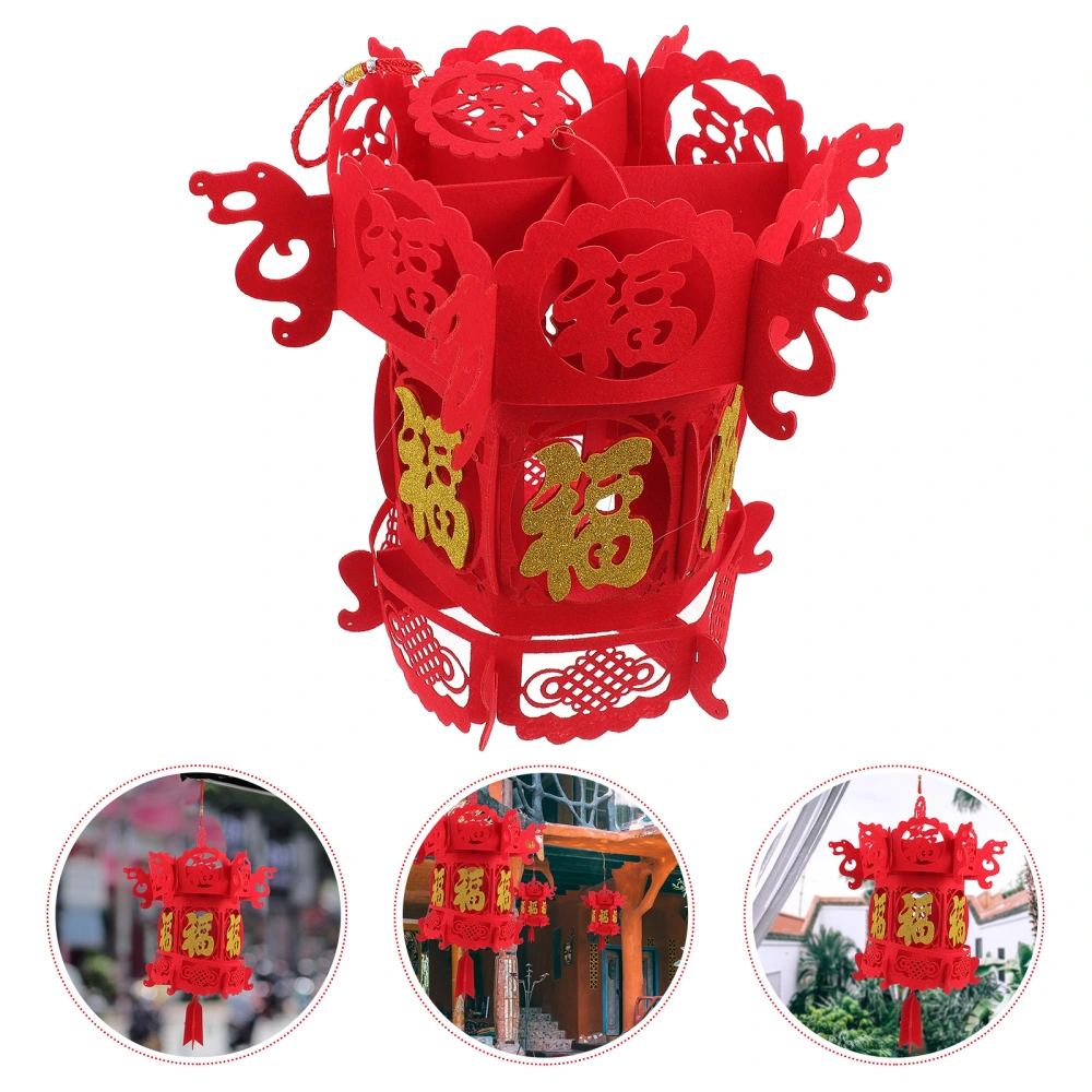 Chinese Style Red Lantern Flocking 3D Fu Lantern Door Hanging Lantern Ornament