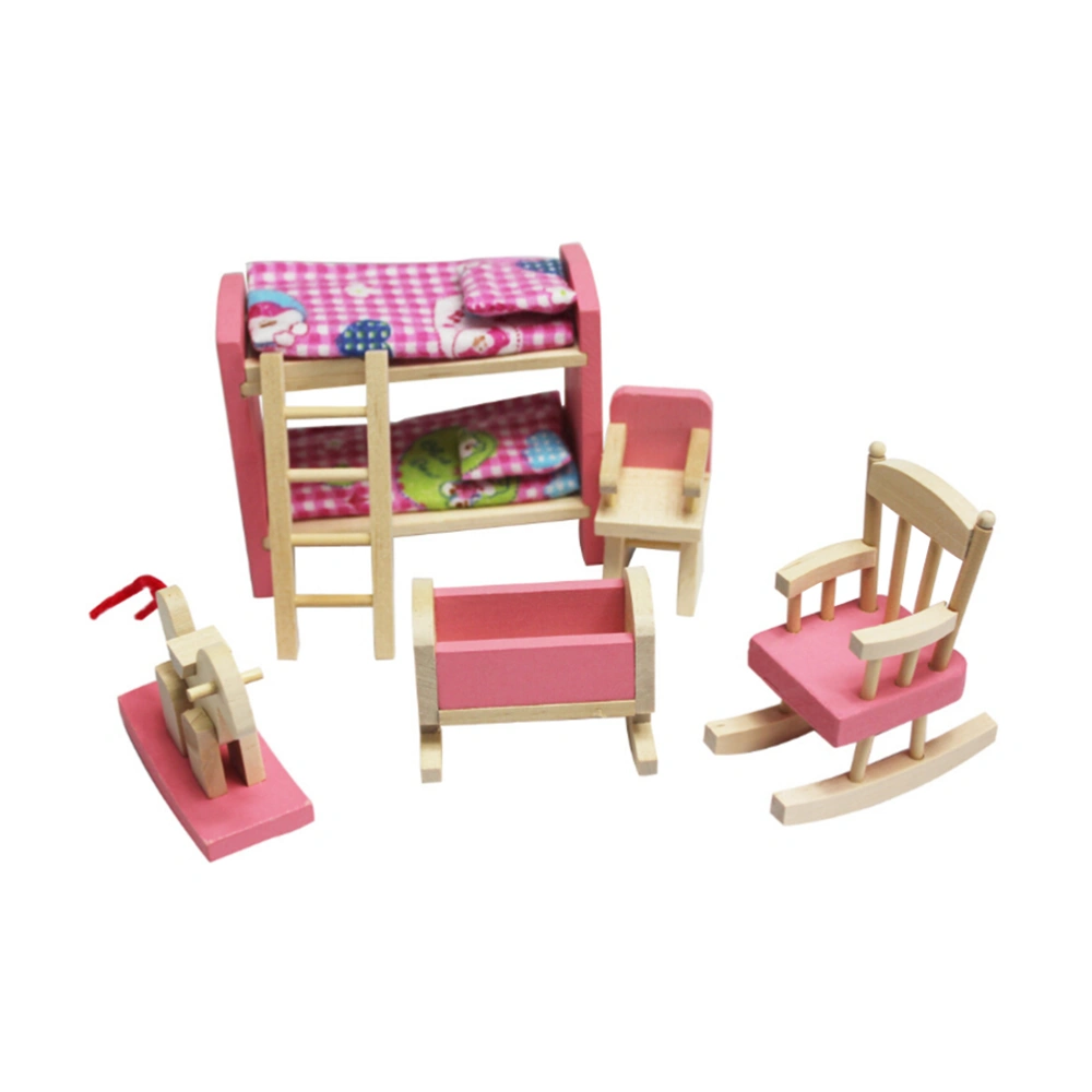 Wooden Doll House Furniture Miniature Kids Room Bedroom Set Kids Play House Toy