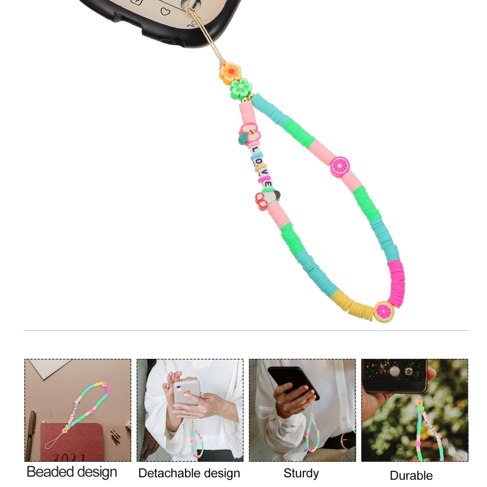 1Pc Creative Phone Lanyard Beaded Phone Chain Decorative Anti-lost Phone Strap