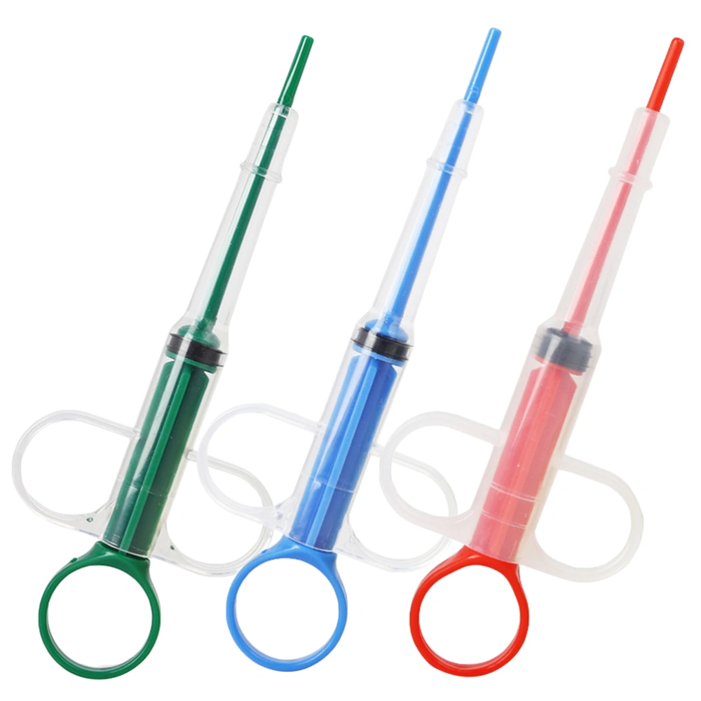 3PCS Push Type Pet Feeding Kit Safe Pet Medicine Feeder Portable Needle Tube Pet Medicine Feeder Eco-friendly Pet Feeding Pill Tool for Dog Cat(Green+Blue+Red)