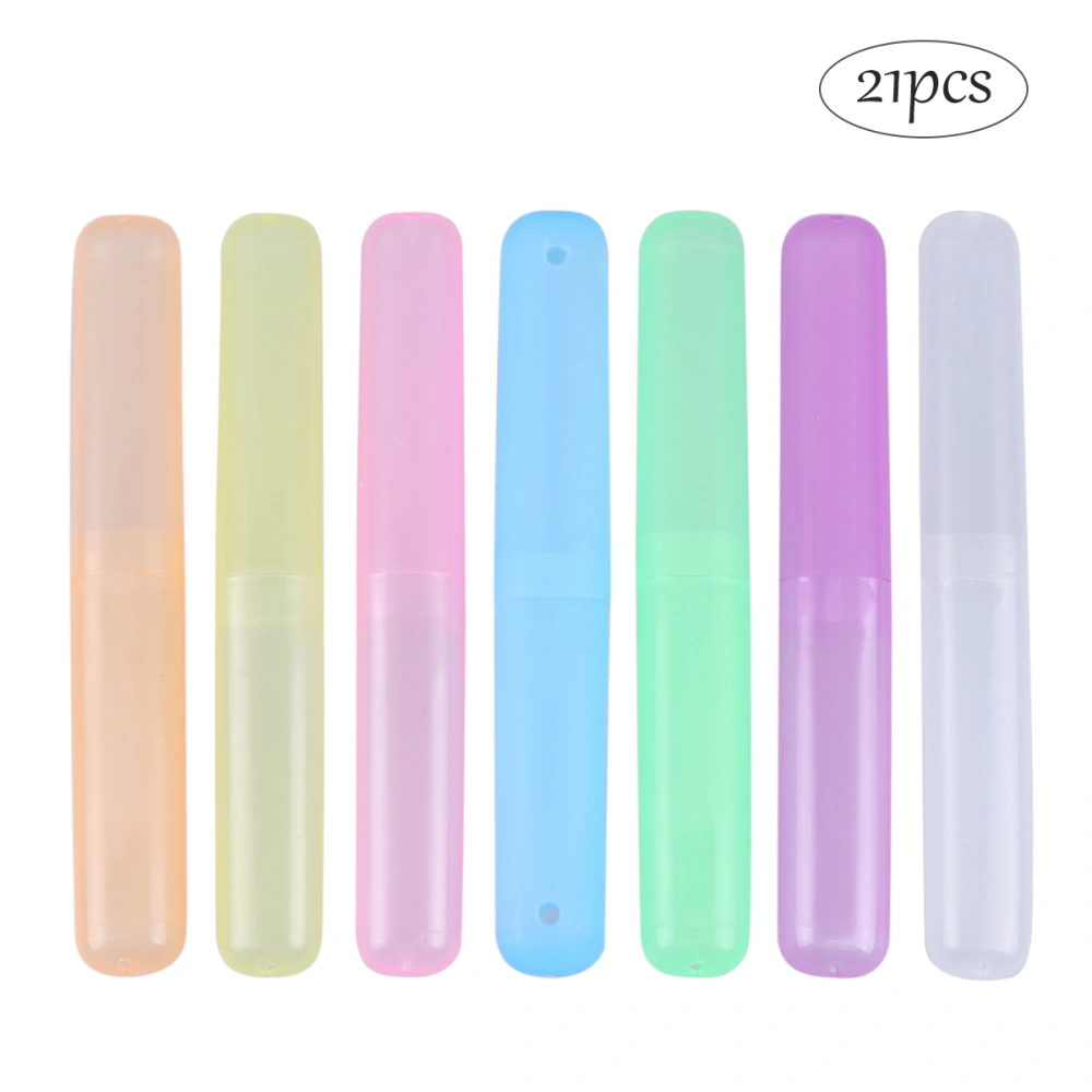 21Pcs Travel Toothbrush Box Portable Toothbrushes Case Breathable Toothbrush Holder Toothbrush Container (7 Colors for Each 3Pcs)