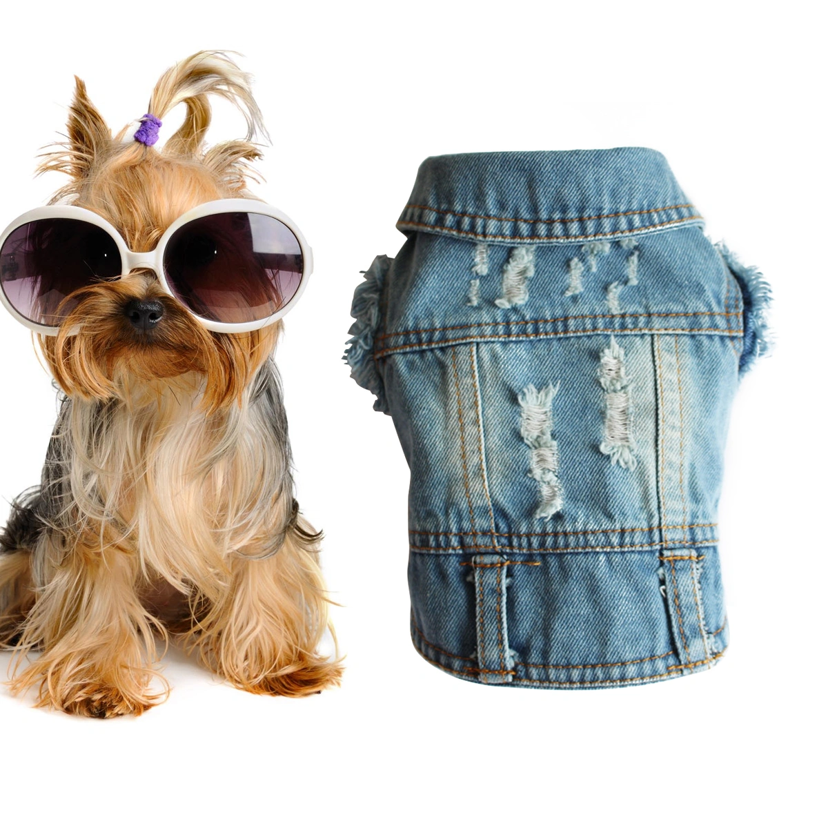 Dog Clothes Cool Cowboy Pet Dog New Denim Vest Goods for Small Dogs Puppies Size M