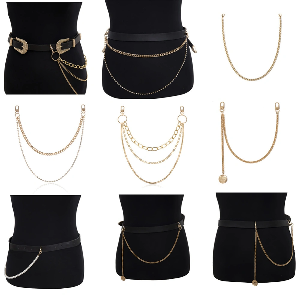 3Pcs Stylish Multilayer Fringed Metal Chain Sexy Dress Adorns Pearl Waist Chain (Golden)