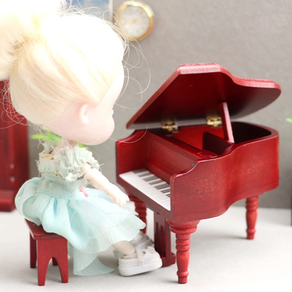 1 Set Miniature Piano Model Dollhouse Miniature Piano Toy with Music Stool