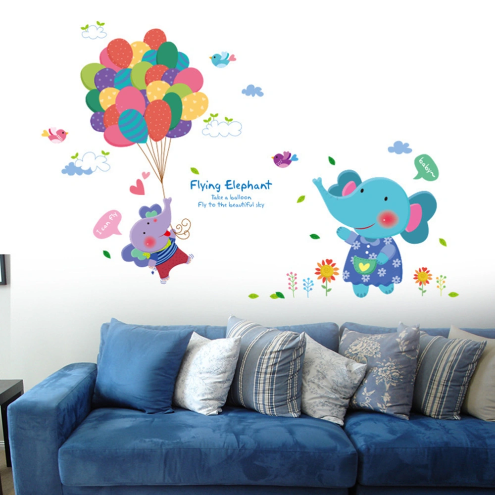 Creative DIY Decal Cartoon Elephant Balloon Wall Stickers Adhesive Wallpaper for Background in Kindergarten Bedroom Living Room Home Decor 45 x 60cm