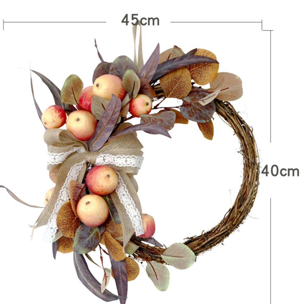 1pc Thanksgiving Wreath Garland Autumn Simulation Eucalyptus Foamed Apple Door Ornament Household Adornment for Home (Orange)