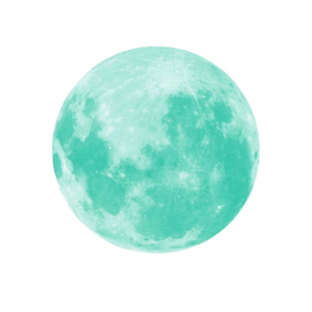 20cm Luminous Moon 3D Wall Sticker Round Glow in the Dark Wall Decal Removable Art Sticker for Bedroom Living Room Kids Room (Cyan-Green Light)