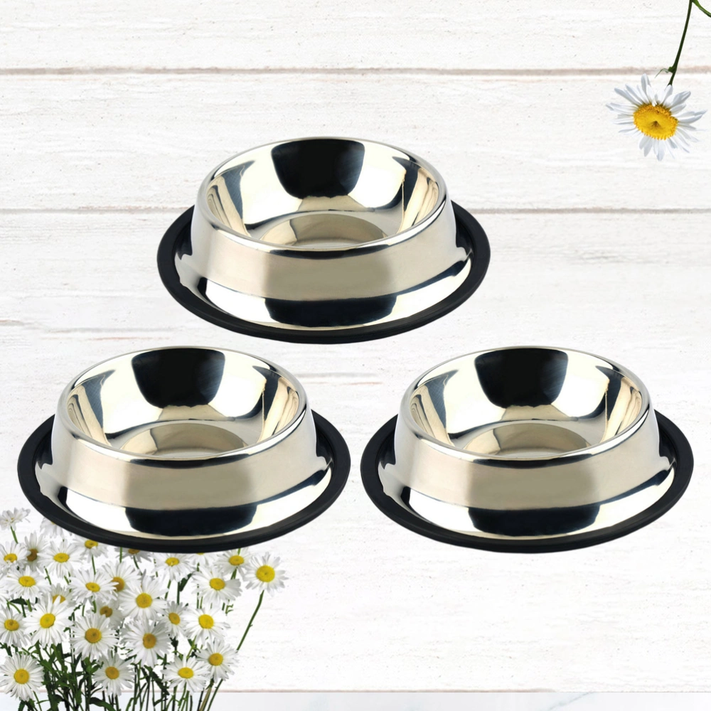 3pcs Anti-slid Pet Bowl Stainless Steel Pet Feeder Dog Cat Safe Water Drinking for Home Shop Pet Supplies (15cm Base, Silver)