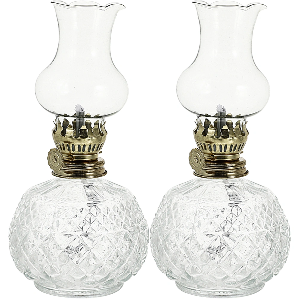 2pcs Vintage Kerosene Lamp Decorative Glass Oil Lamp Desktop Kerosene Oil Lamp Decoration