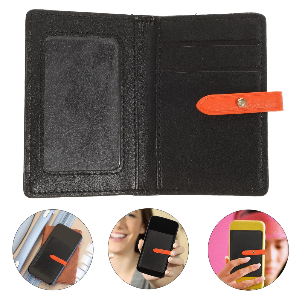 Creative Folio Phone Pouch Self Adhesive PU Leather Holder Cell Phone Back Patch Pocket (Black)