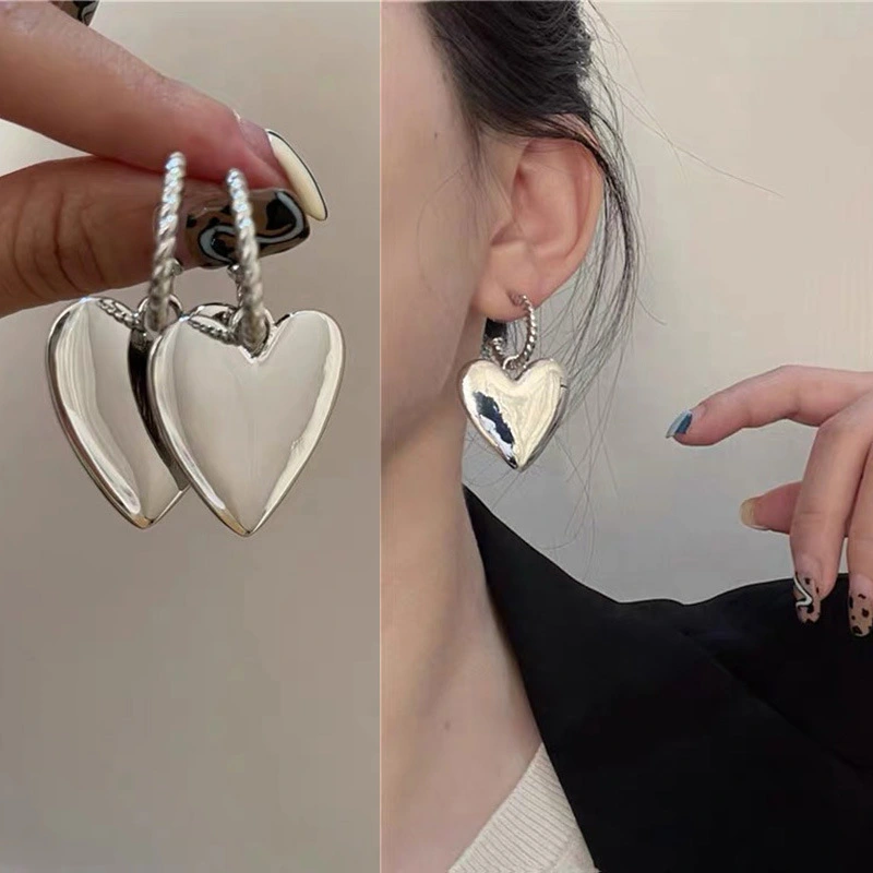 Metallic Love Heart Earrings Cool Retro Peach Heart Earrings